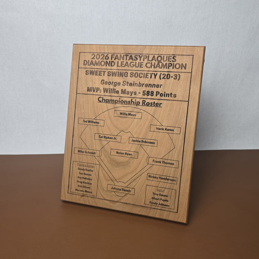 Fantasy Baseball Championship Plaque Hardwood Custom 8x10