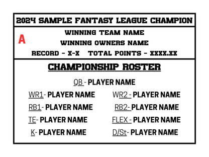 Fantasy Football Championship Plaque Custom 6x8 Hardwood