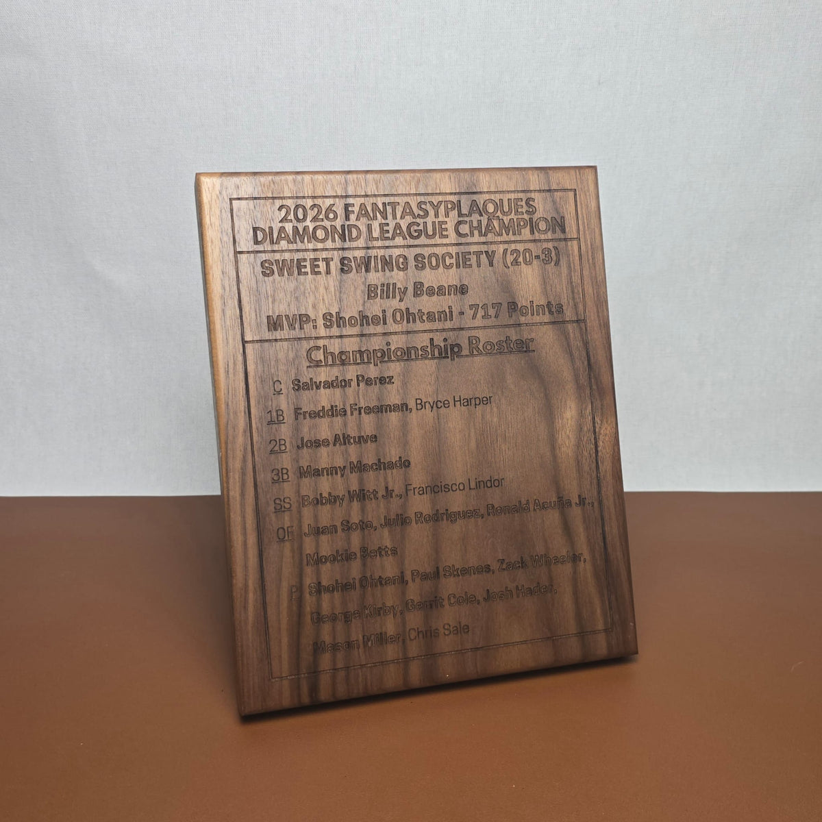 Fantasy Baseball Championship Plaque Hardwood Custom 8x10