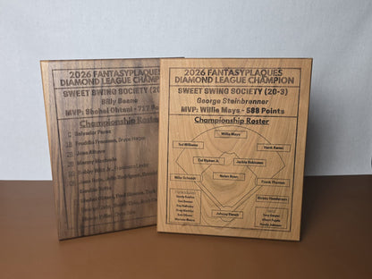Fantasy Baseball Championship Plaque Hardwood Custom 8x10